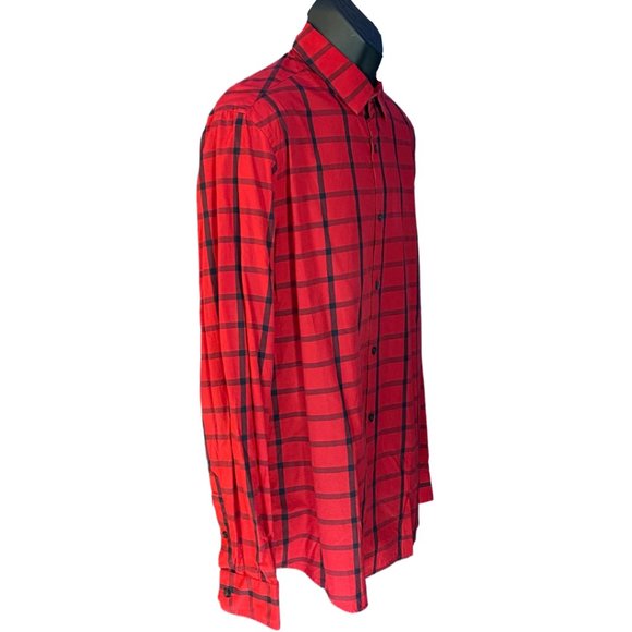 Alfani | Mens Slim Fit Casual Button Up Checks Shirt | Red and Black | L - Picture 6 of 9